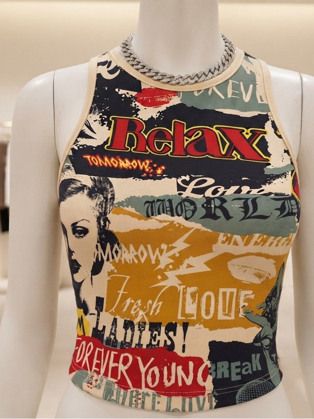 Graphic 'Relax' Cropped Tank Top - Multicolor